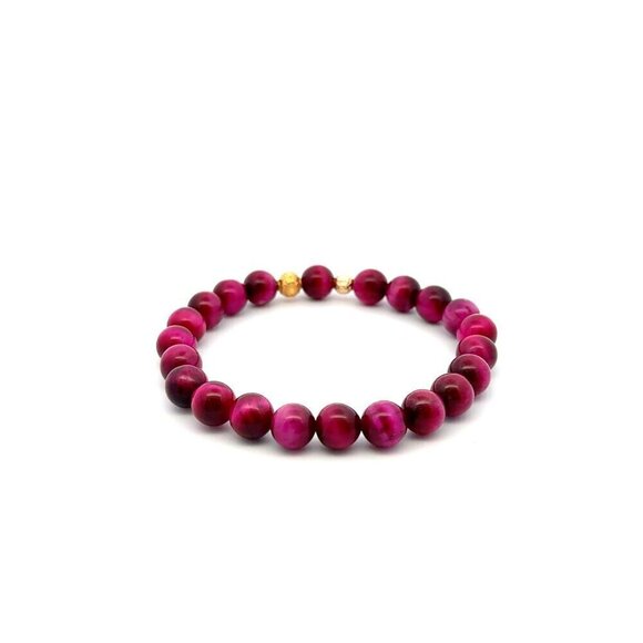 24K 18K Gold Money Coin Ball Bracelet Gemstones Dyed Tiger's Eye 8mm S6.5" - Picture 4 of 5